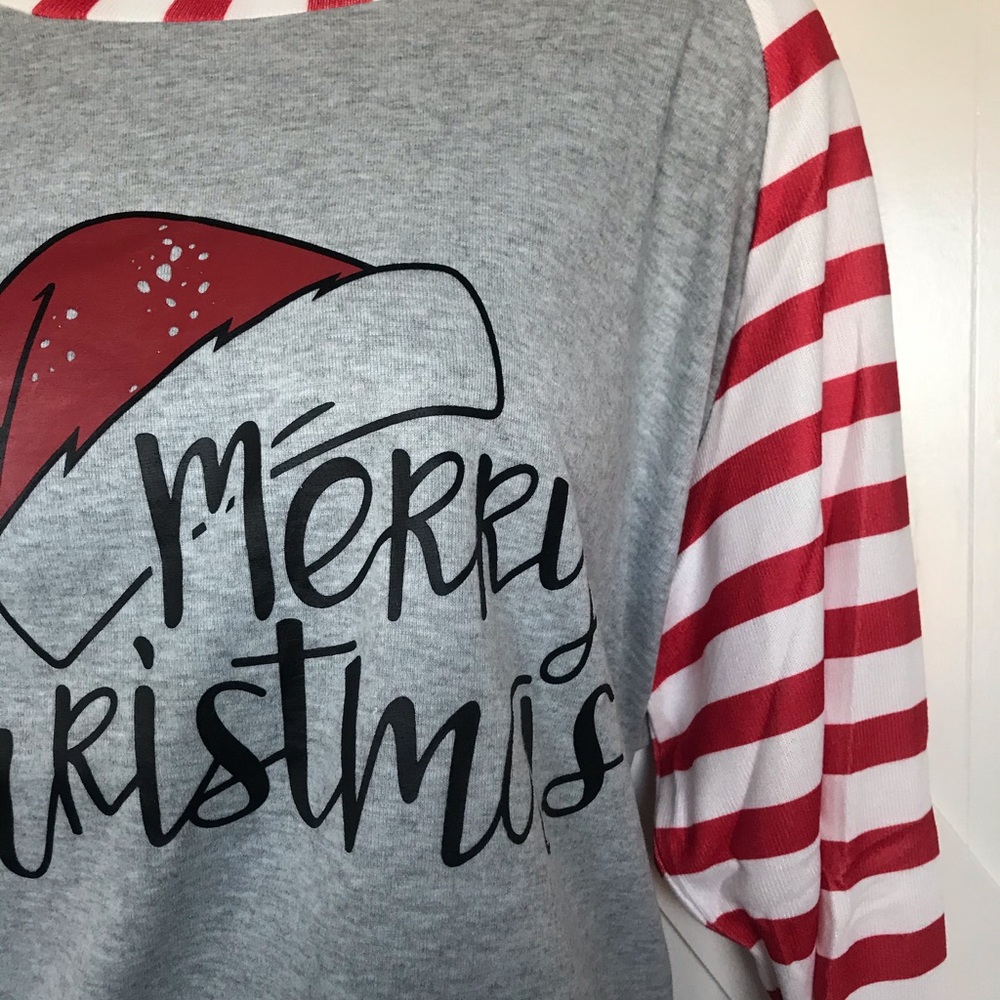 Gray and red Christmas long sleeve shirt - Picture 2 of 4